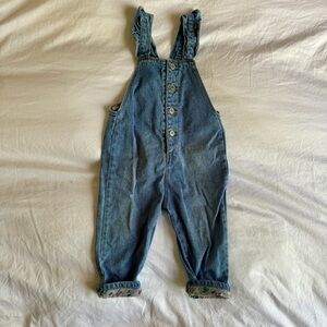 Zara Denim Ruffle Overalls
